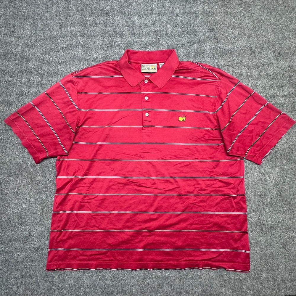 Augusta National Golf Shop Polo Shirt XL Red‎ Striped Masters Logo Pima Cotton
